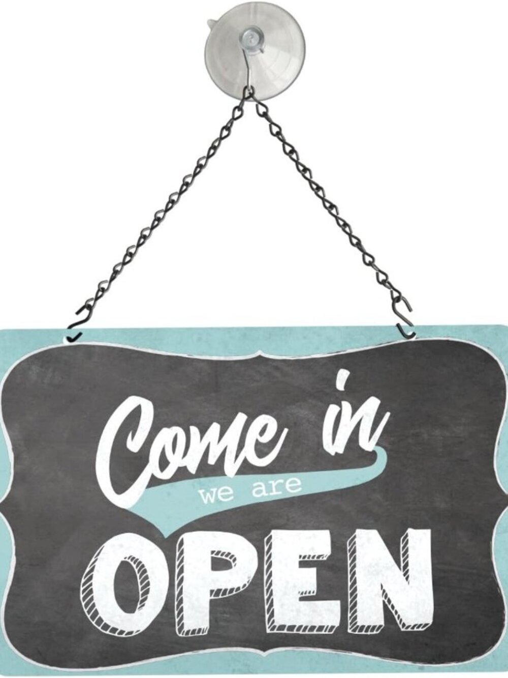 Retro Open/Closed Metal Hanging Sign Kit - 12”W x 8”H, Blue/Grey Decor